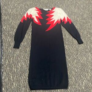 Vintage 1990s John Richard sweater dress black red white shoulder pads